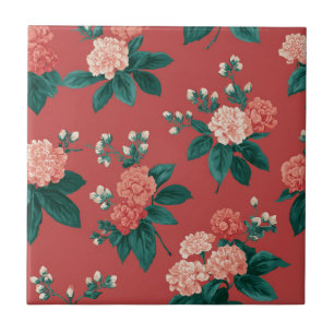 Carreau Motif Peony vintage coloré - Arrière - plan Maroon