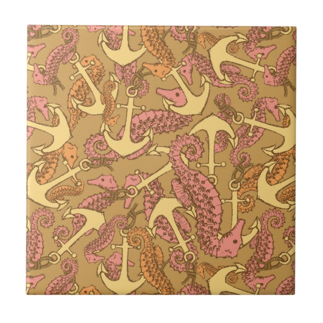 Carreau Motif peu précis d'hippocampe et d'Ancre (Devant)