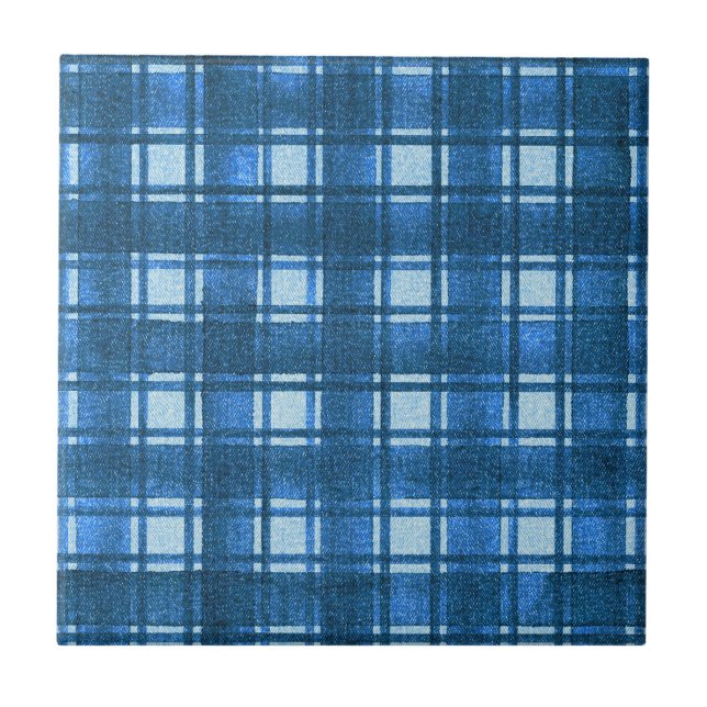 Carreau Motif Plaid bleu et blanc moderne Denim (Devant)