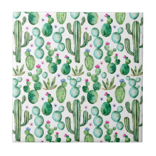 Carreau Motif Plante de Cactus d'aquarelle