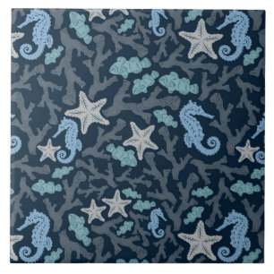 Carreau Motif profondément bleu d'hippocampe