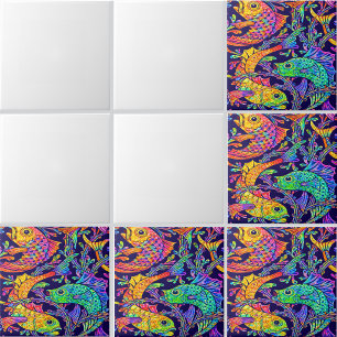 Carreau Motif rétro Art nouveau de poisson et d'algue