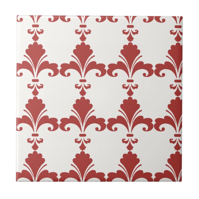 Carreau Motif Rétro Rouge Fleur-De-Lis (Devant)