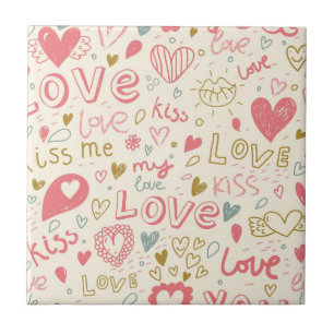 Carreau Motif romantique avec des coeurs et des lèvres