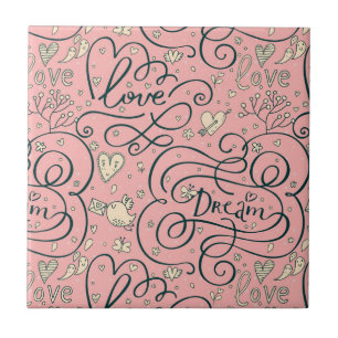 Carreau Motif romantique avec des coeurs et des oiseaux