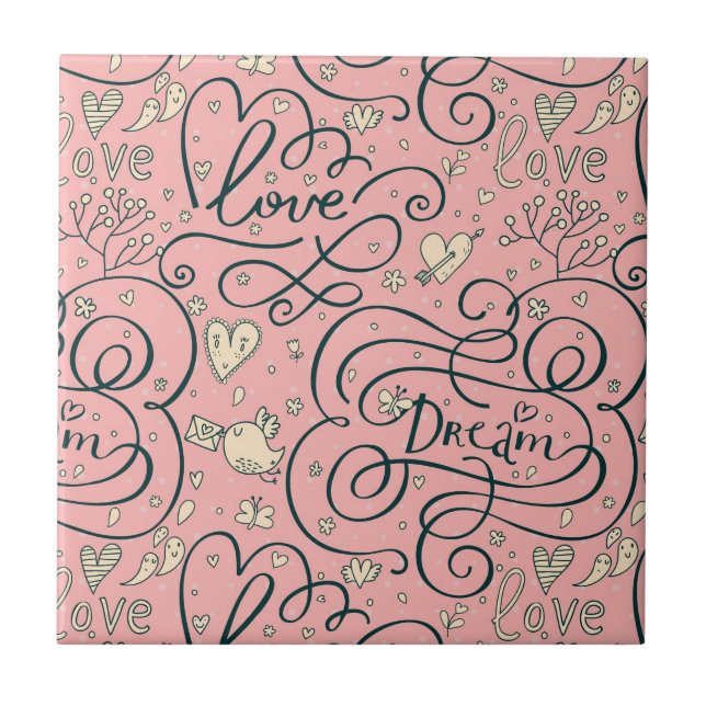 Carreau Motif romantique avec des coeurs et des oiseaux (Devant)
