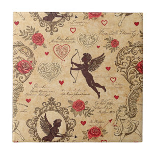 Carreau Motif romantique de vintage Cupid (10)
