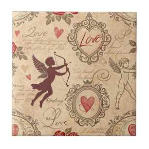 Carreau Motif romantique de vintage Cupid (3)