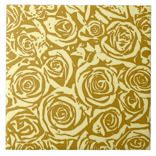Carreau Motif Rose Abstrait moderne, Jaune de moutarde