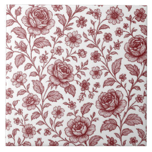 Carreau Motif Rose Vintage rouge foncé