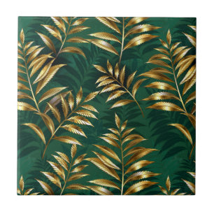 Carreau Motif sans couture avec des fougères dorées