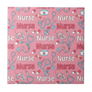 Carreau Motif sans couture de la vie d'infirmière rose (1)