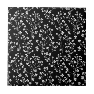 Carreau Motif sans couture floral vintage noir et blanc (4