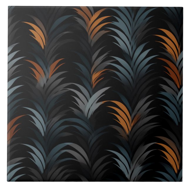 Carreau Motif Seagrass, orange et bleu, Art Déco (Devant)