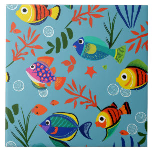 Carreau Motif sous-marin de poissons tropicaux colorés