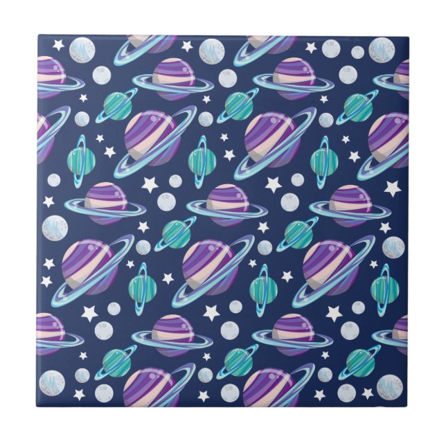 Carreau Motif spatial, Planètes, Étoiles, Galaxie, Cosmos (Devant)