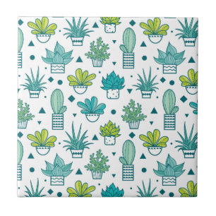 Carreau Motif succulent d'aquarelle verte et bleue