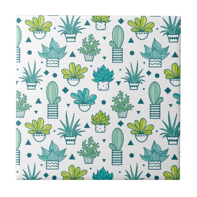 Carreau Motif succulent d'aquarelle verte et bleue (Devant)