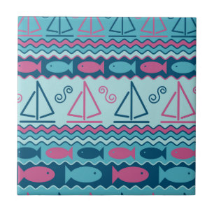 Carreau Motif superbe de poissons et de voilier