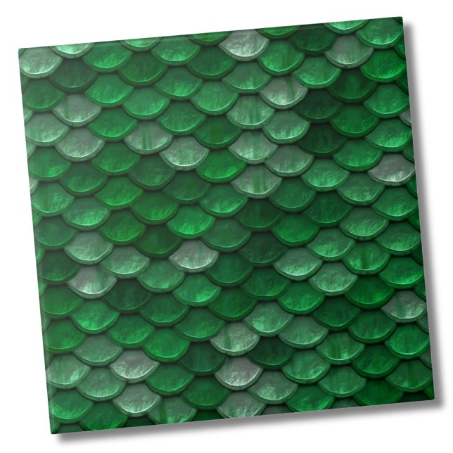 Carreau Motif tendance à l'échelle verte (Metallic Magic Green Fish Dragon Scales Pattern ceramic tile)