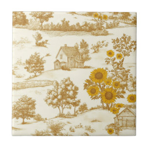 Carreau Motif Toile de Campagne Fleur de Tournesol Rustiqu