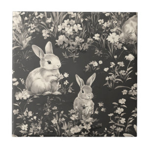 Carreau Motif Toile de Grandmillennial Lapin Noir