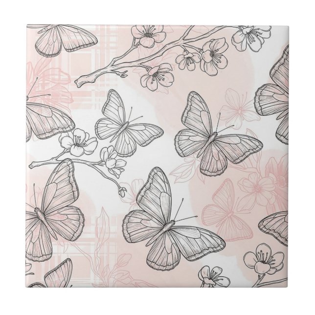 Carreau Motif toile de Jouy vintage papillon botanique (6) (Devant)