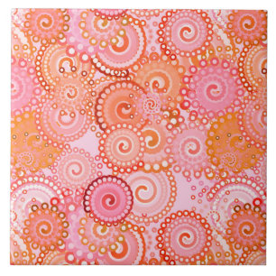 Carreau motif tourbillon fractal, corail et rose