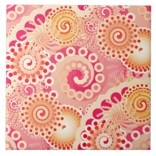 Carreau motif tourbillon fractal, corail, pêche