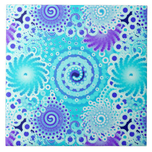 Carreau Motif tourbillon fractal, turquoise, aqua, bleu