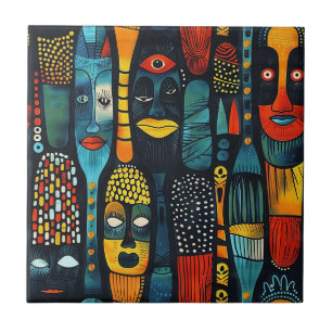 Carreau Motif tribal africain avec idoles.