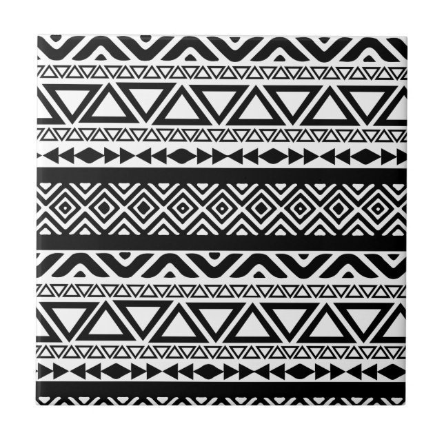 Carreau Motif tribal aztèque blanc noir (Devant)