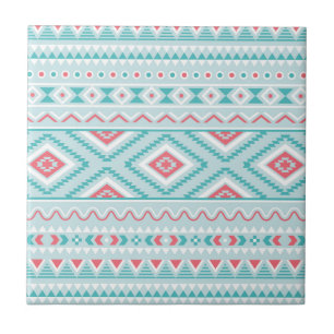 Carreau Motif tribal aztèque turquoise et rose