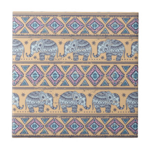 Carreau Motif tribal Blue Ethnic Elephant