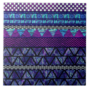 Carreau Motif tribal mauve-foncé de rayures de Boho