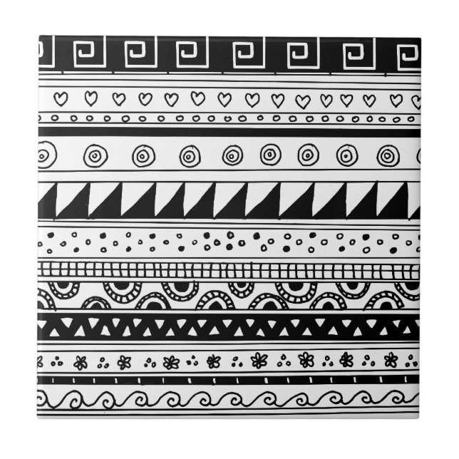 Carreau Motif tribal noir et blanc (Devant)