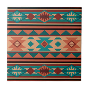 Carreau Motif Tribal Sud-Ouest Turquoise Terracotta