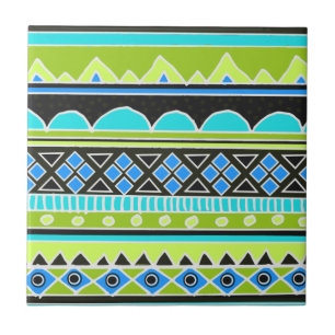 Carreau Motif tribal vert et bleu au néon
