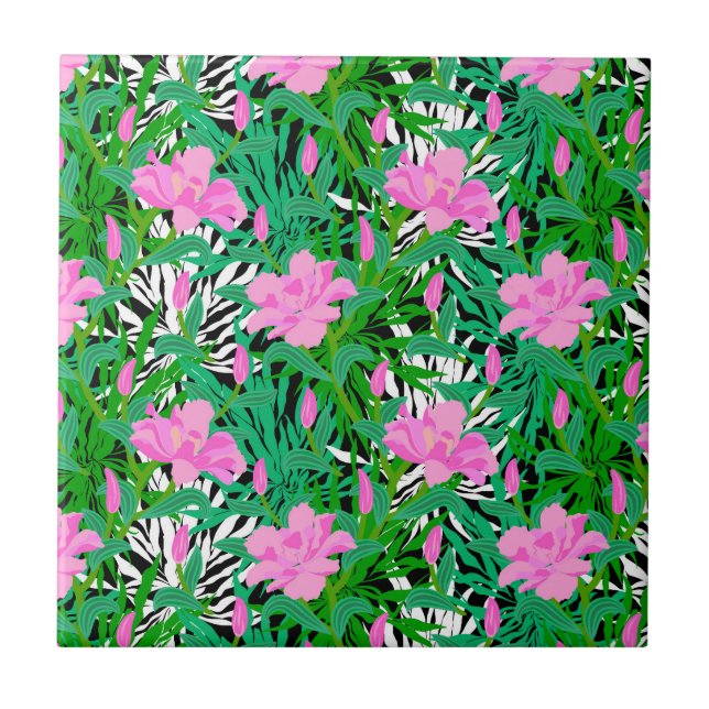 Carreau Motif tropical avec des fleurs de jungle (Devant)