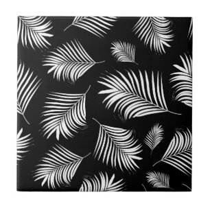 Carreau Motif tropical blanc noir en feuille de palmier
