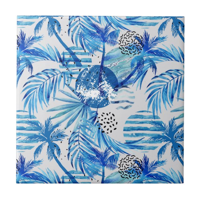 Carreau Motif tropical bleu lumineux d'aquarelle (Devant)