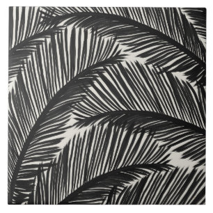 Carreau Motif Tropical moderne en feuille de palme noire
