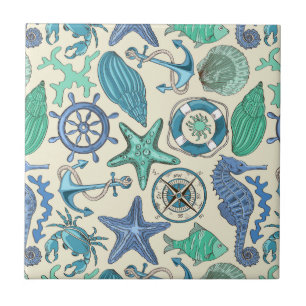 Carreau Motif turquoise d'animaux de mer