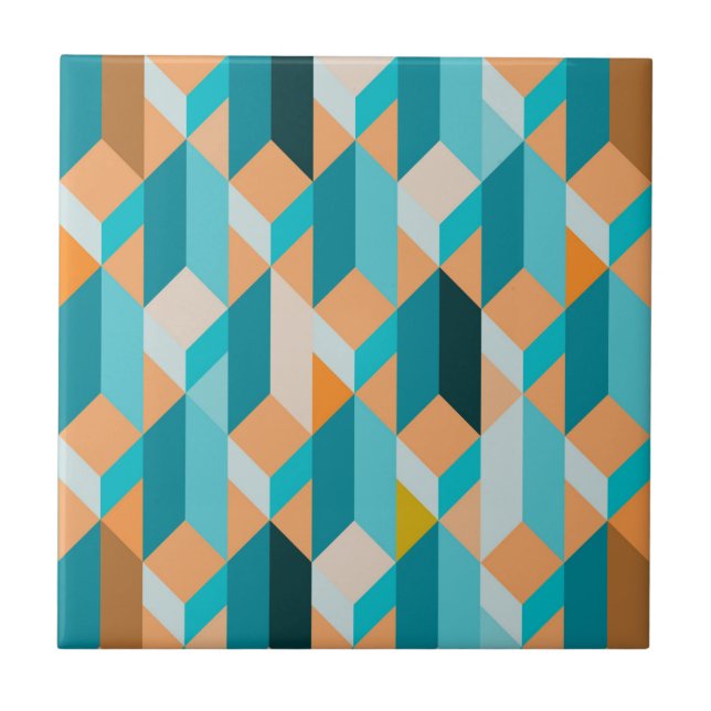 Carreau Motif turquoise et orange de formes (Devant)