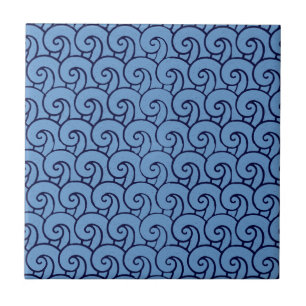 Carreau Motif vague style art déco vieilli (bleu)