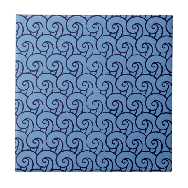 Carreau Motif vague style art déco vieilli (bleu) (Devant)