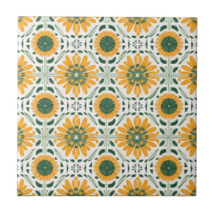Carreau Motif vert Fleur Jaune Rétro