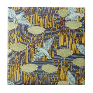 Carreau Motif vintage Art nouveau d'oiseau et de marais