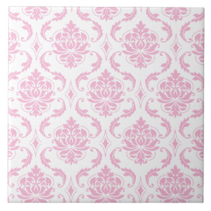 Carreau Motif vintage blanc rose Girly de damassé