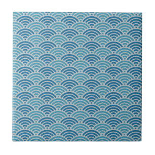 Carreau Motif vintage de kimono d'échelle bleue de dragon